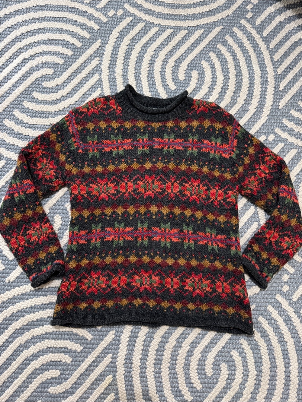 Vintage 80s 90s Claudia D Fair Isle Rolled Neck Sweater Estimated Large